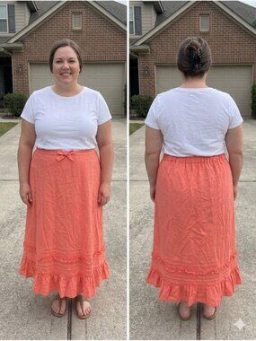 Vintage Old Navy Y2K 100% Linen Coral Tiered Ruffle Maxi Skirt Whimsigoth 18